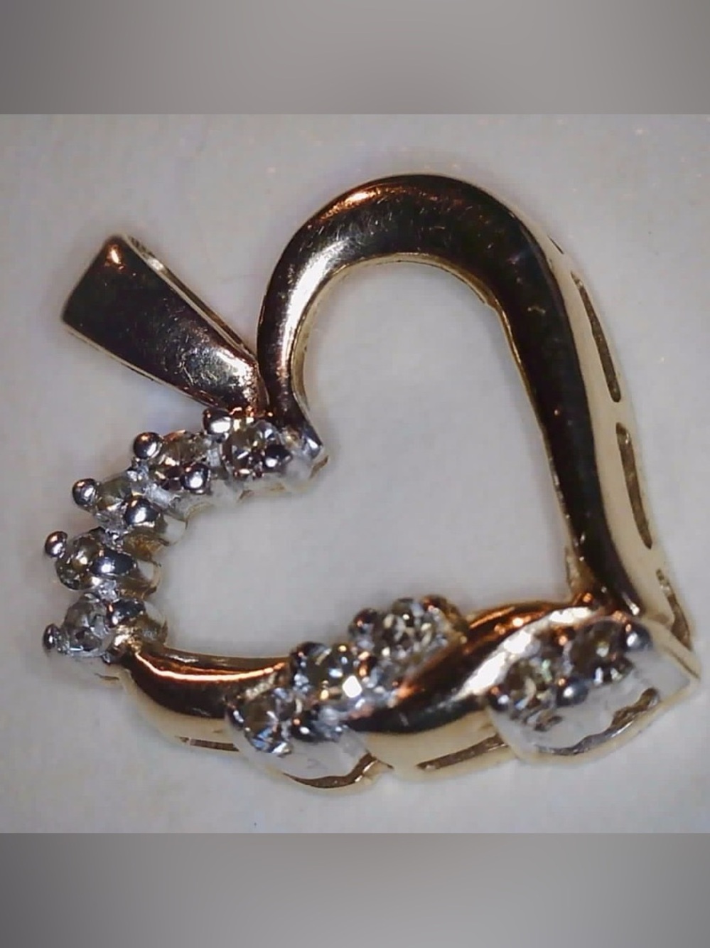 Vintage 10 kt white &yellow gold heart Pendant with diamond accents